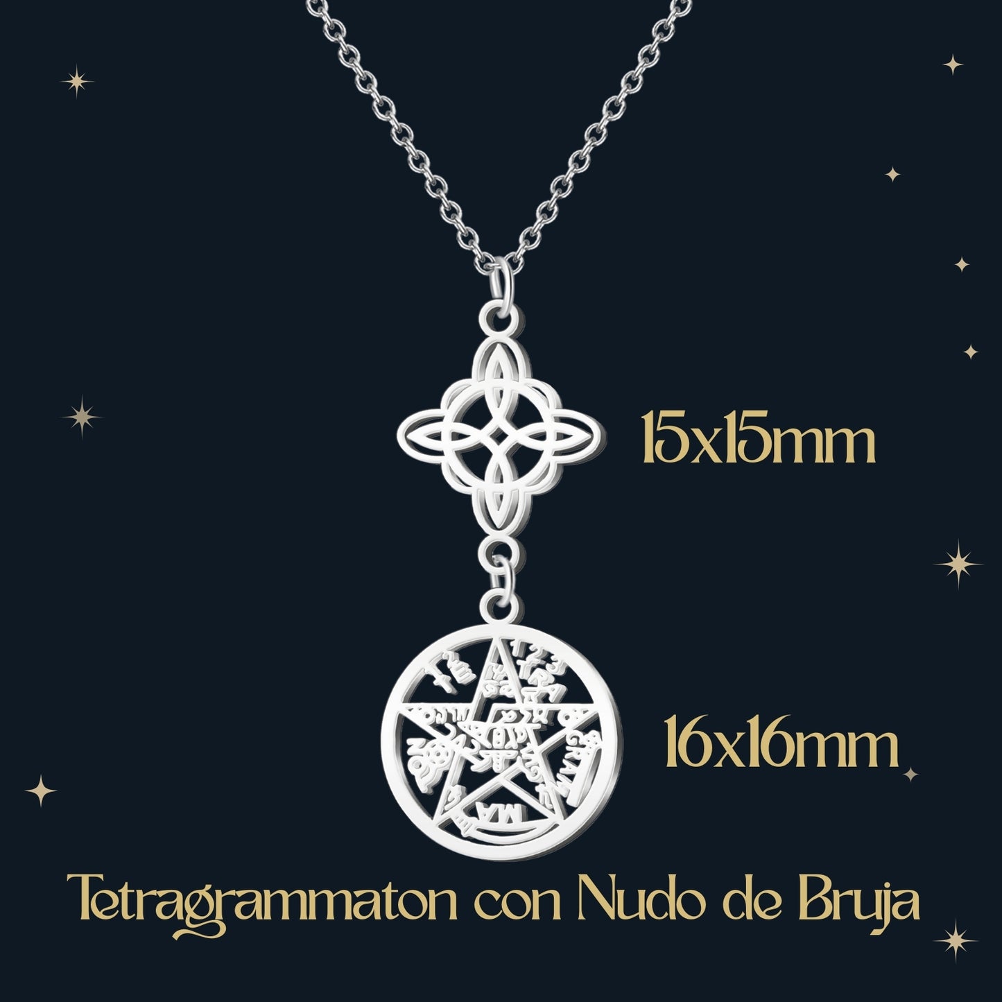 Colgante Tetragramaton con Nudo de Bruja Acero inoxidable