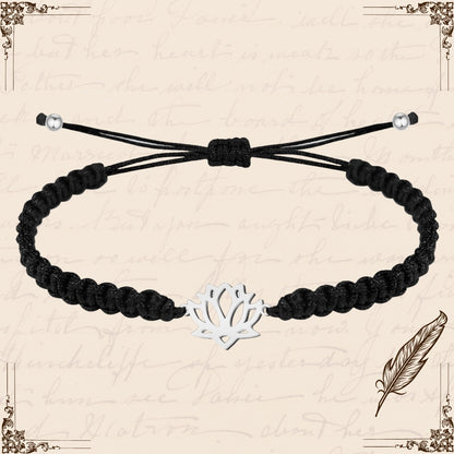 Pulsera Hilo Destino con Flor de Loto Acero Plateado