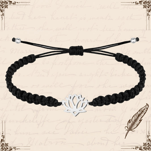 Pulsera Hilo Destino con Flor de Loto Acero Plateado