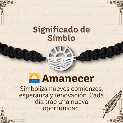 Pulsera Hilo Destino con Amanecer Acero Plateado