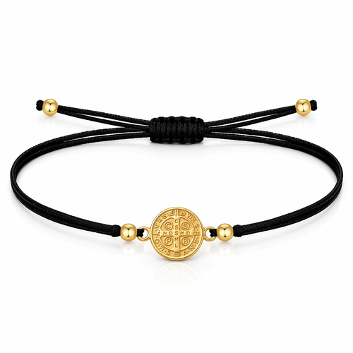 Pulsera Hilo Encerado con Medalla de San Benito Acero Inoxidable