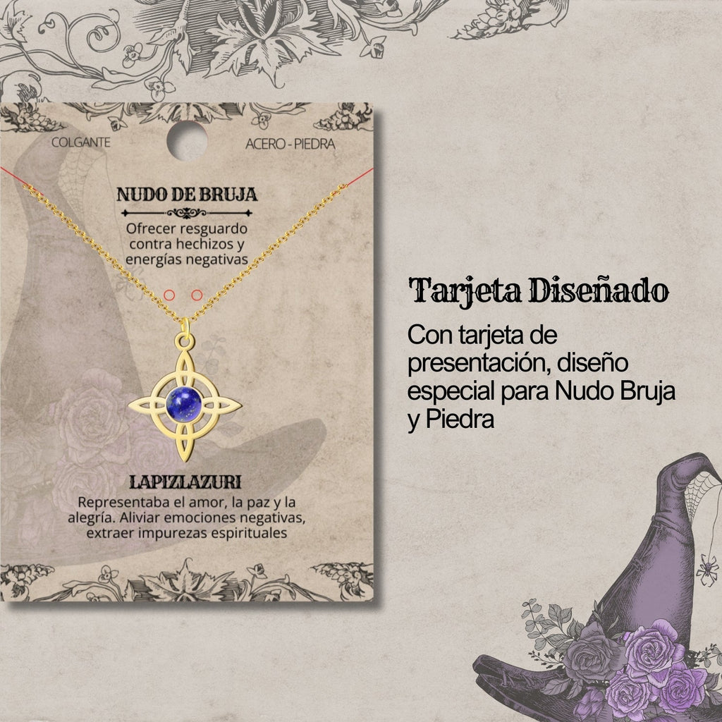Colgante Nudo de Bruja con Lapizrazuri en Acero Dorado cotigo