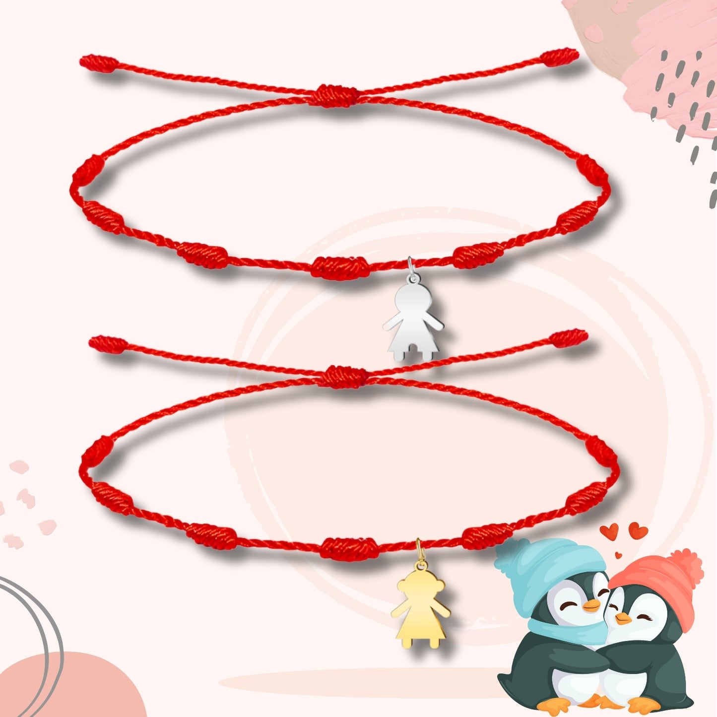 2 Pulsera 7 nudos con Colgante Niño y Niña Acero Inoxidable, Pulsera para Pareja, Amistad