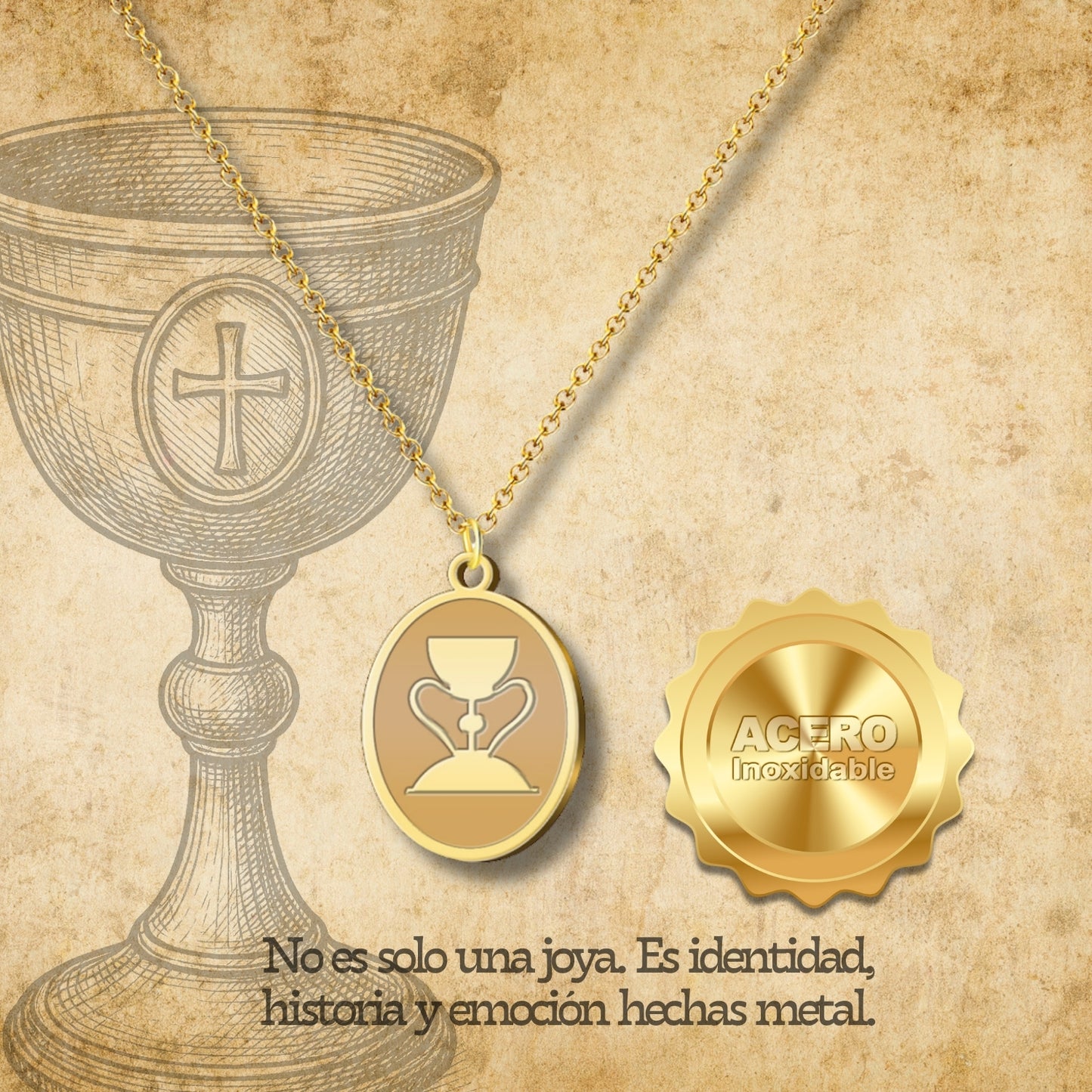 Colgante el Santo Grial Acero Dorado
