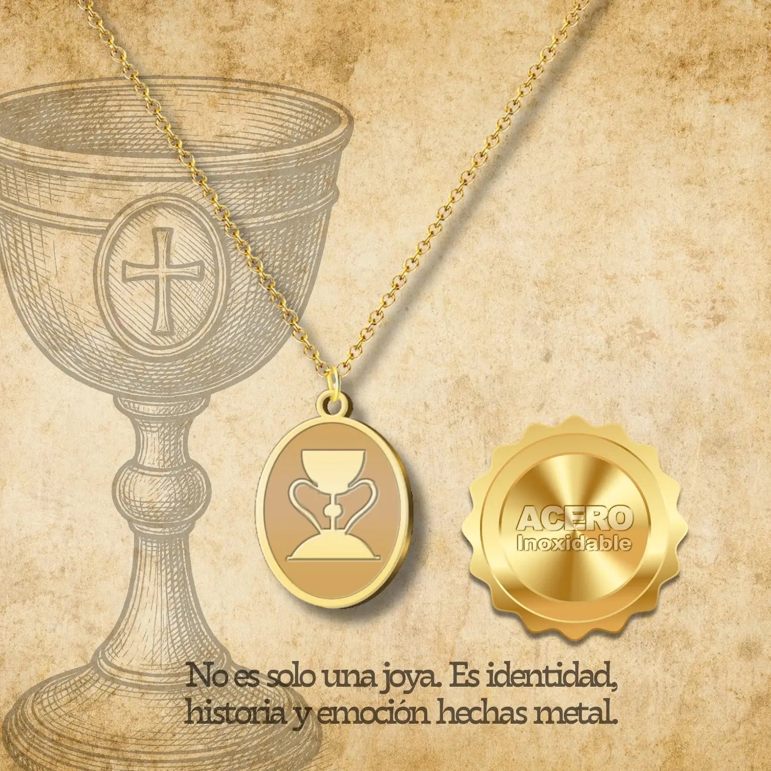 Colgante el Santo Grial Acero Dorado - cotigo