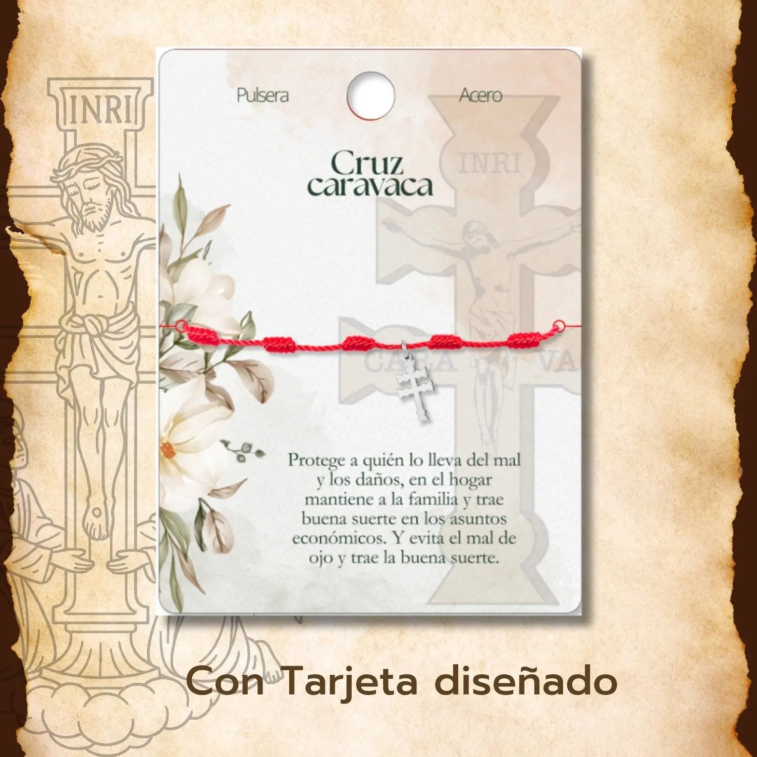Pulsera 7 nudos con Cruz de Caravaca en Acero Plateado - cotigo