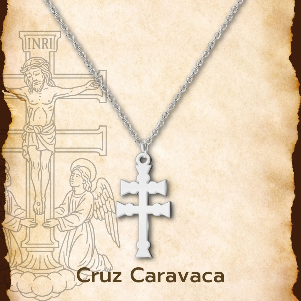 Collar Cruz de Caravaca en Acero Plateado - cotigo