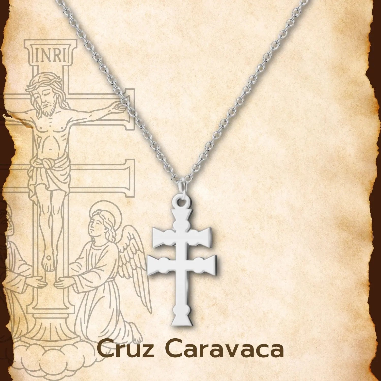 Collar Cruz de Caravaca en Acero Plateado - cotigo