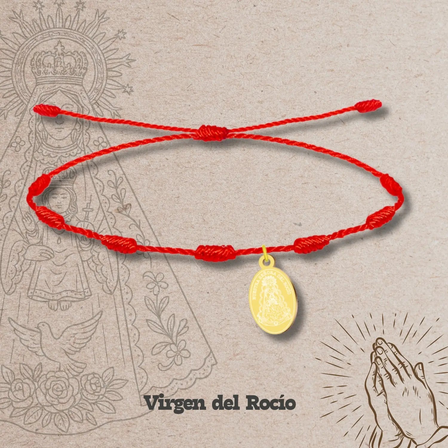 Pulsera 7 Nudos Virgen del Rocío Medalla Acero Dorado - cotigo