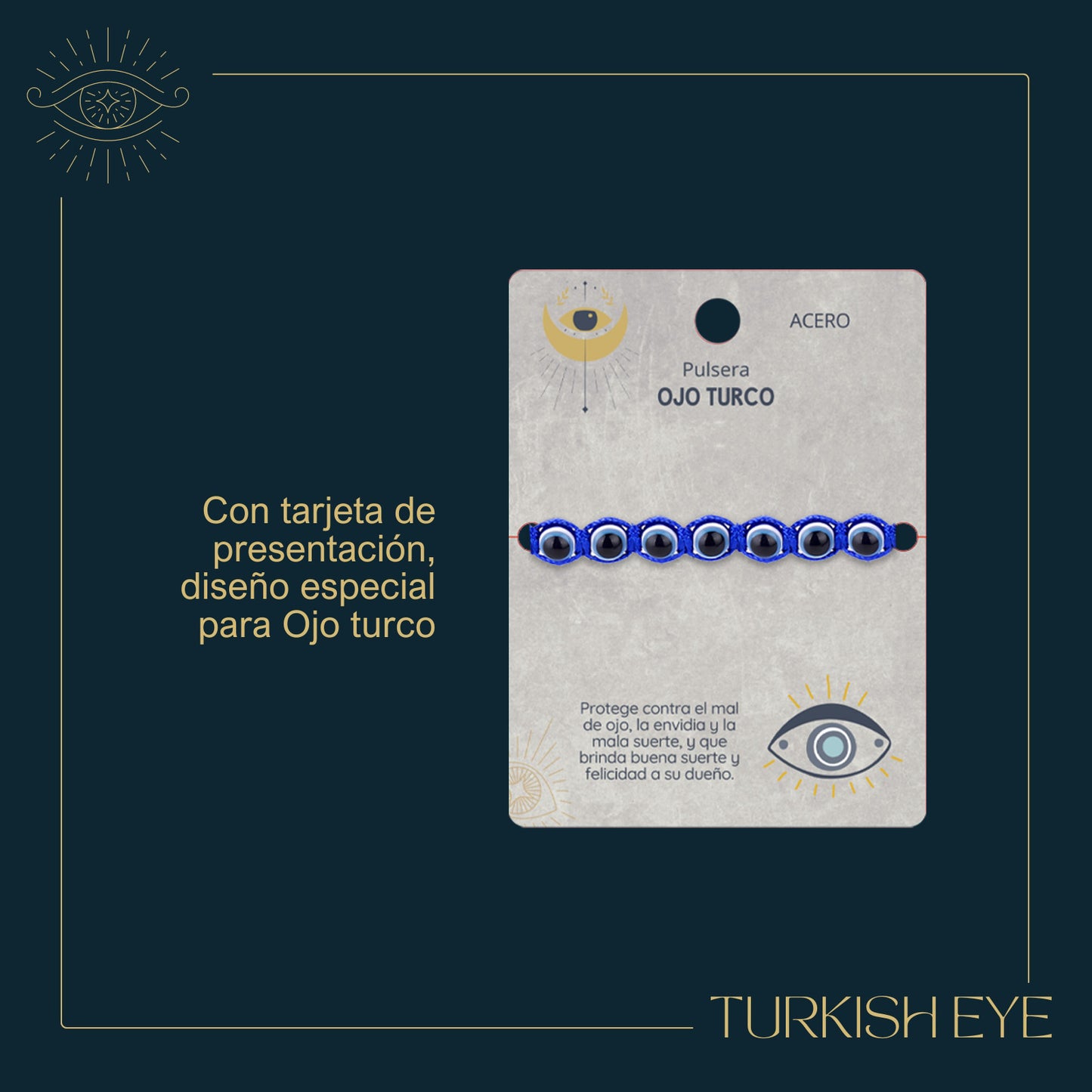 Pulsera Ojo Turco Acero Inoxidable | Amuleto contra la envidia y energías negativas + Regalo Pulsera 7 Nudos