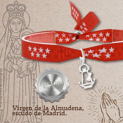 Pulsera Bandera de madrid con colgante  Virgen de la Almudena Acero Plateado