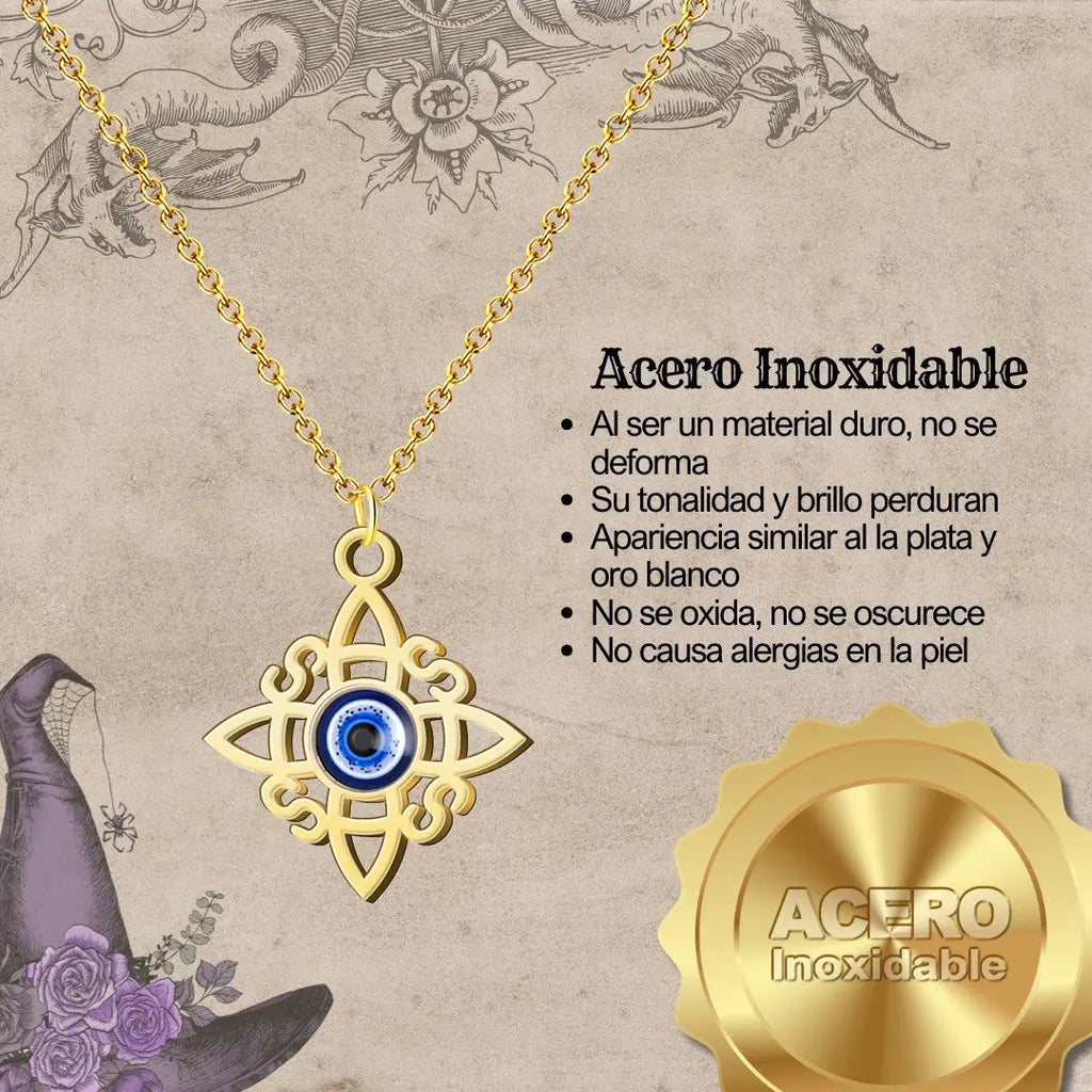 Colgante Nudo de Bruja con Ojo de Turco Acero Inoxidable Dorado - cotigo