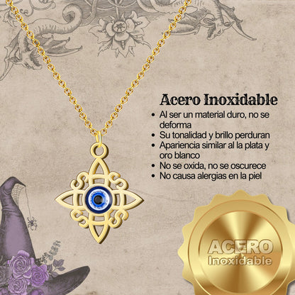 Colgante Nudo bruja con Ojo de Turco, Acero Inoxidable color Dorado