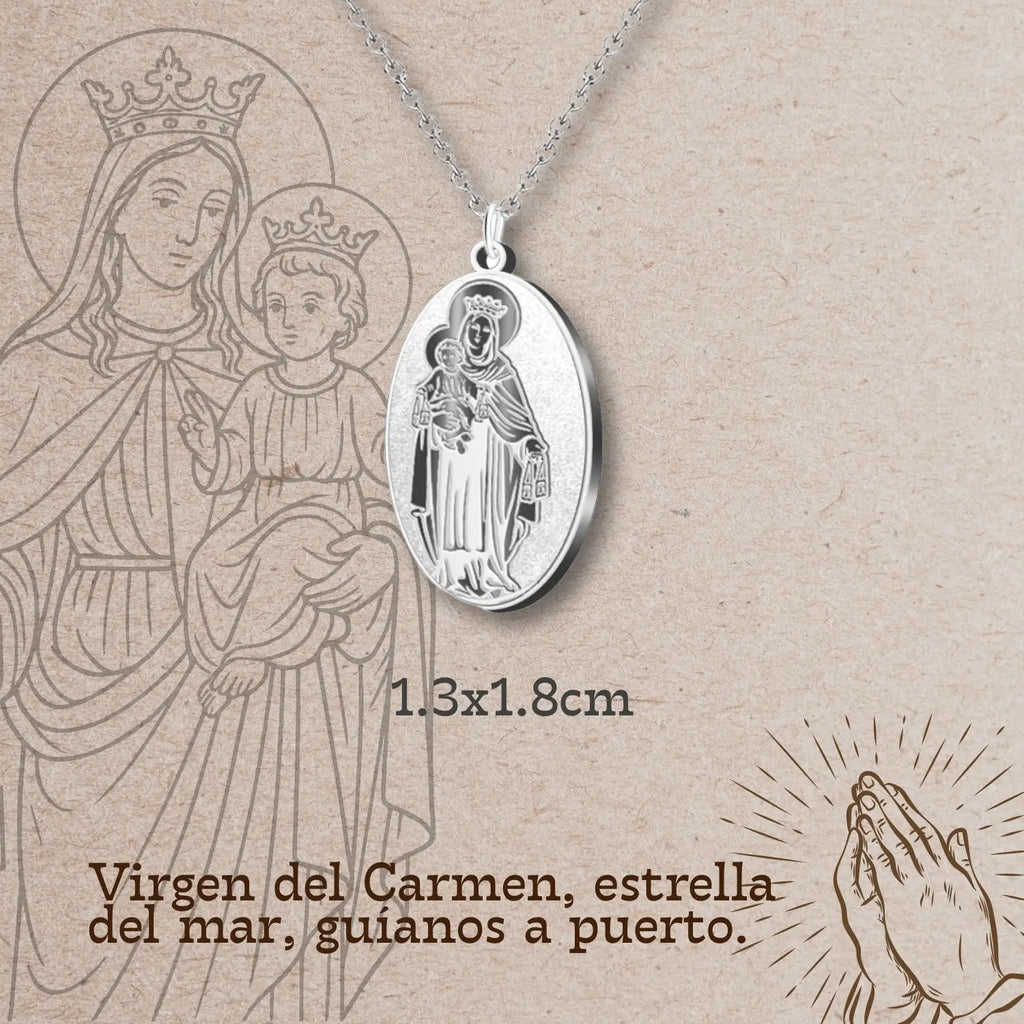 Collar Virgen del Carmen Acero Inoxidable Plateado - cotigo