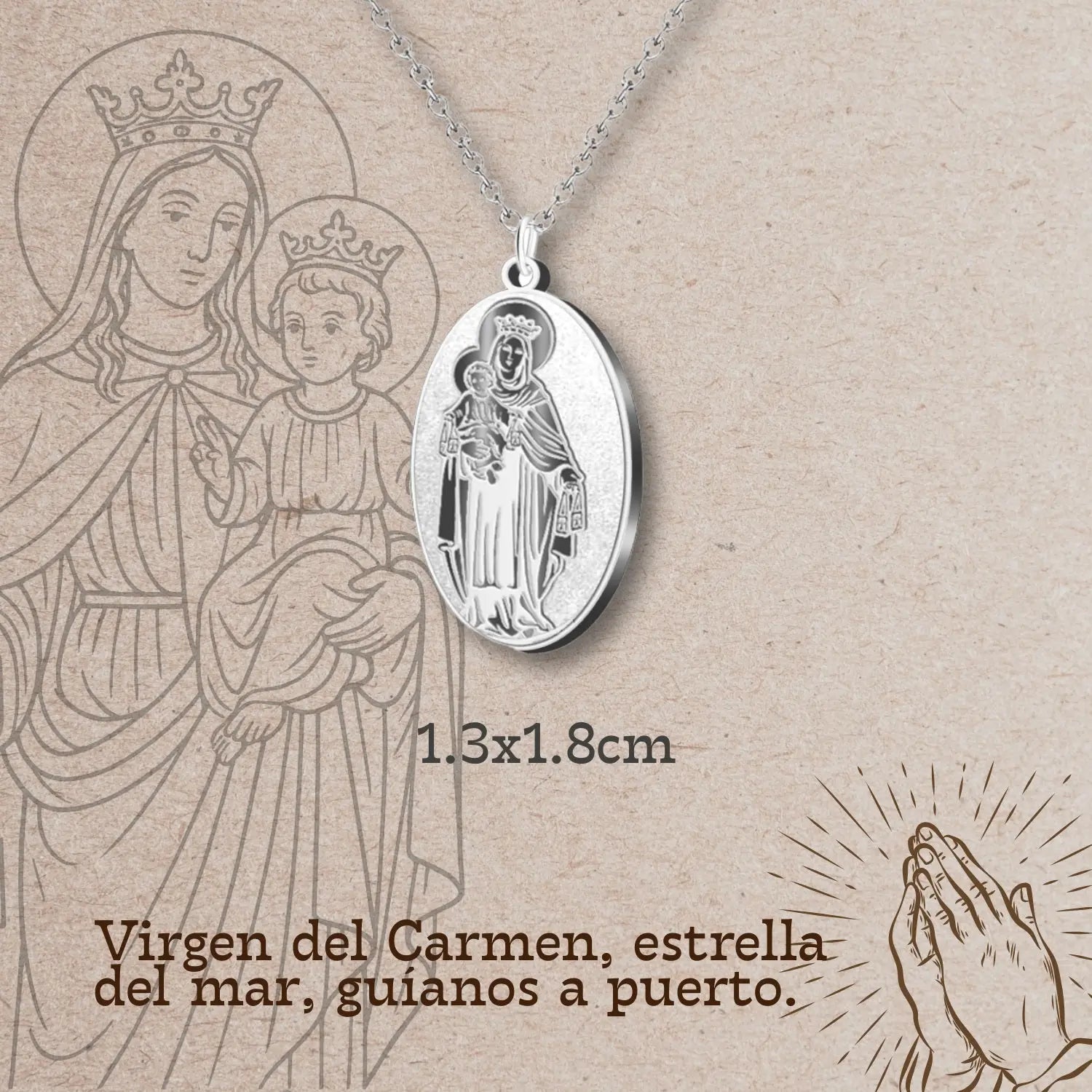 Collar Virgen del Carmen Acero Inoxidable Plateado - cotigo
