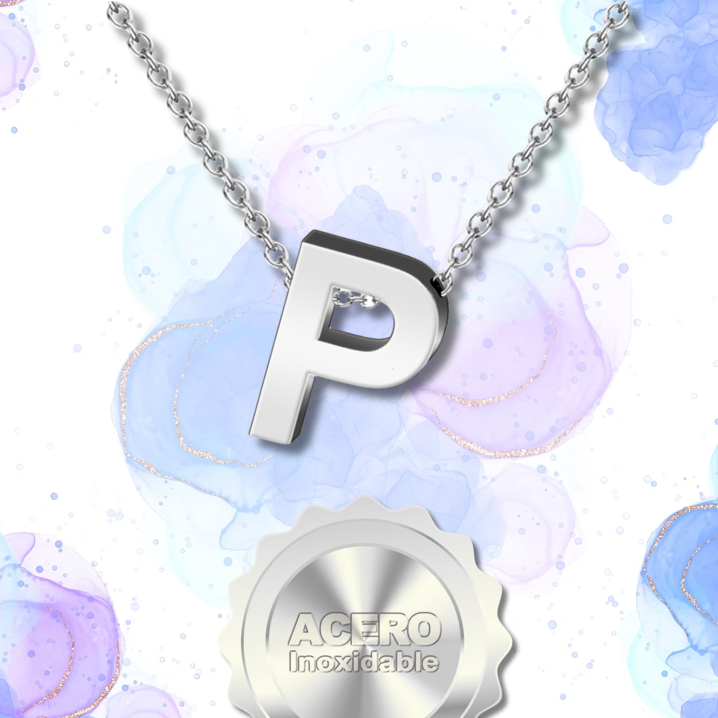 Collar Letra P Acero color Plateado