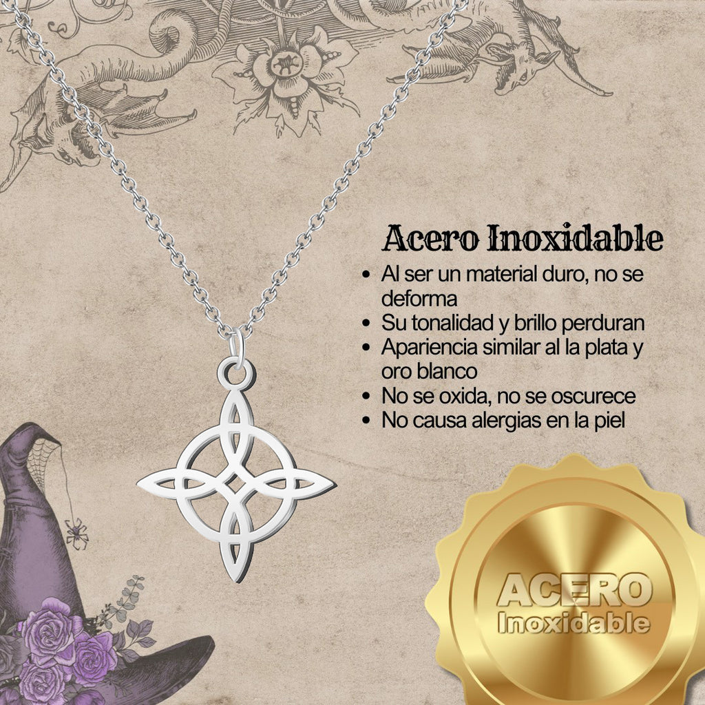 Collar Nudo de Bruja Clásico en Acero Plateado diseño