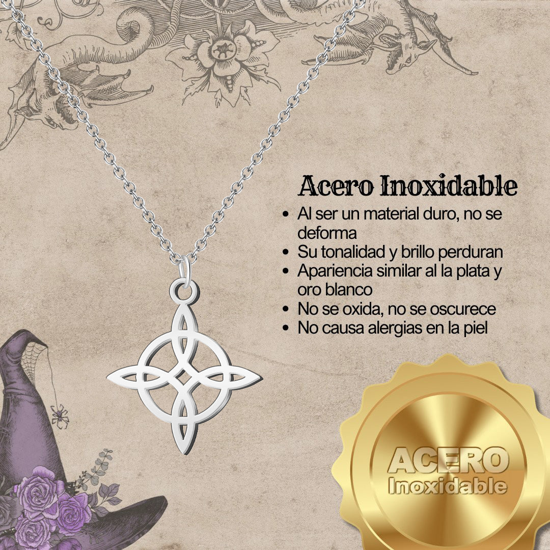 Collar Nudo de Bruja Clásico en Acero Inoxidable Plateado - cotigo