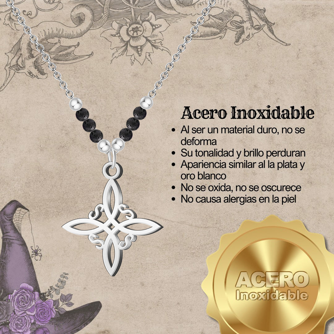 Collar Nudo de Bruja Acero Inoxidable con Piedra Volcánica - cotigo