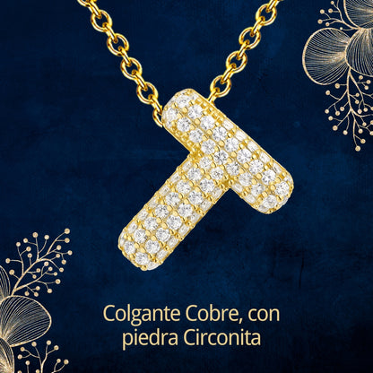 Colgante Letra inicial T con Piedra Circonita