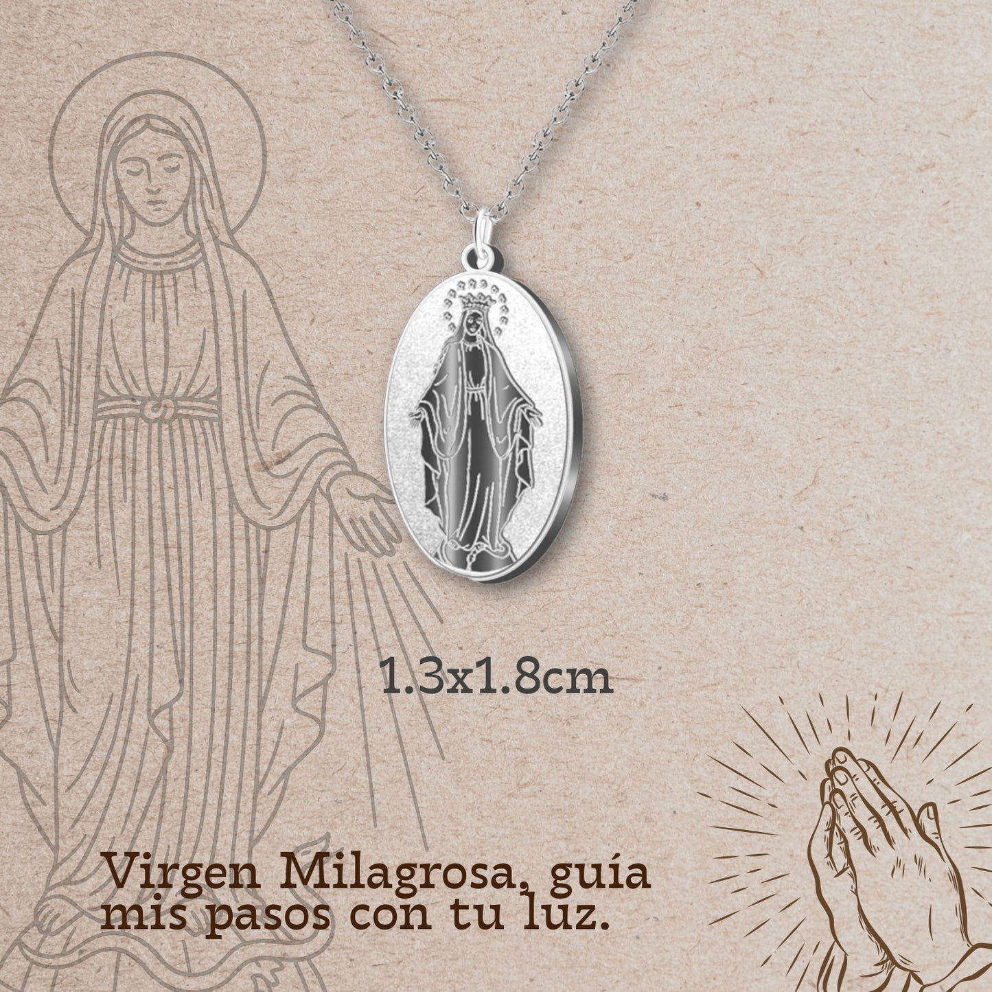 Colgante Acero Virgen de la Milagrosa color Plateado
