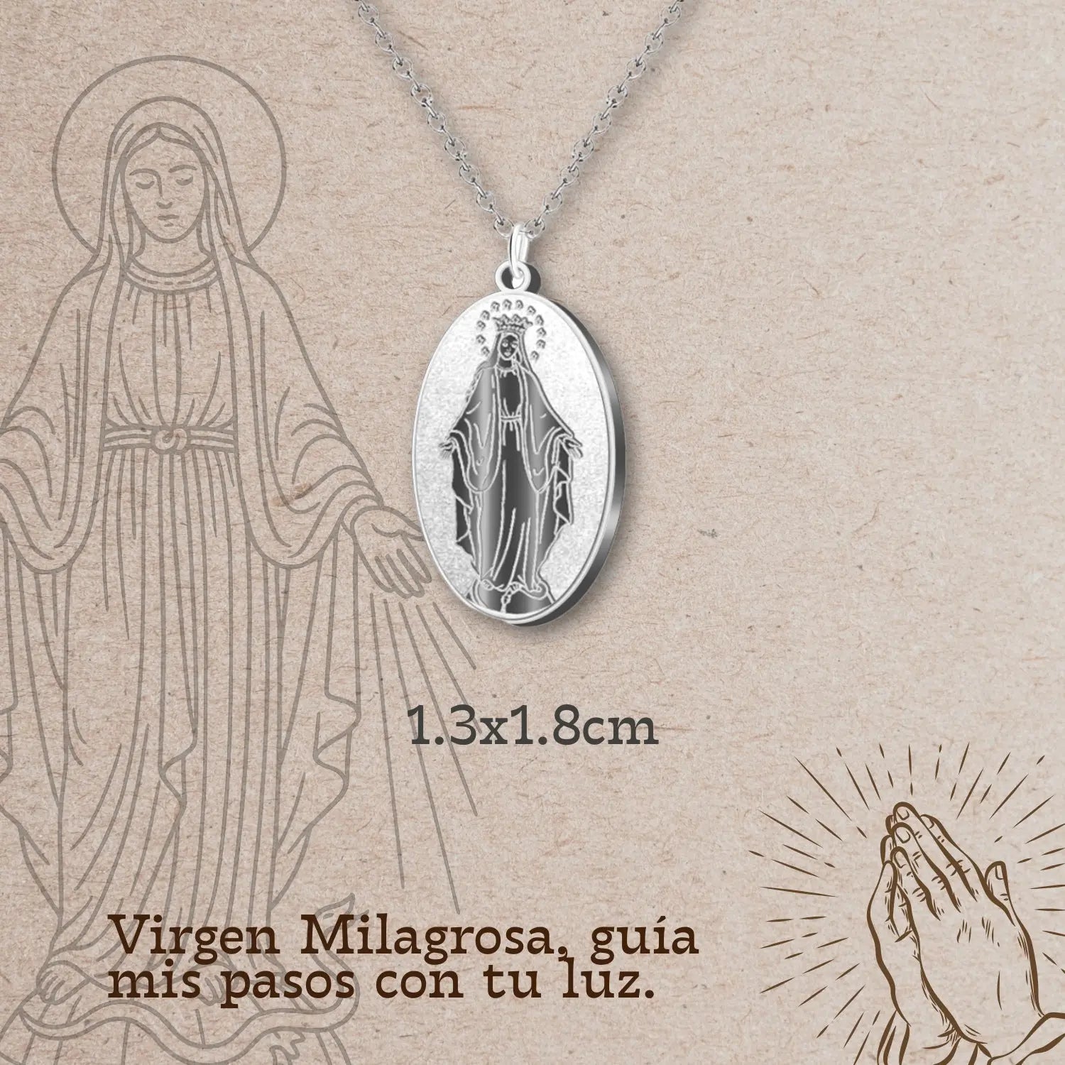 Collar Medalla Milagrosa en Acero Inoxidable Plateado - cotigo