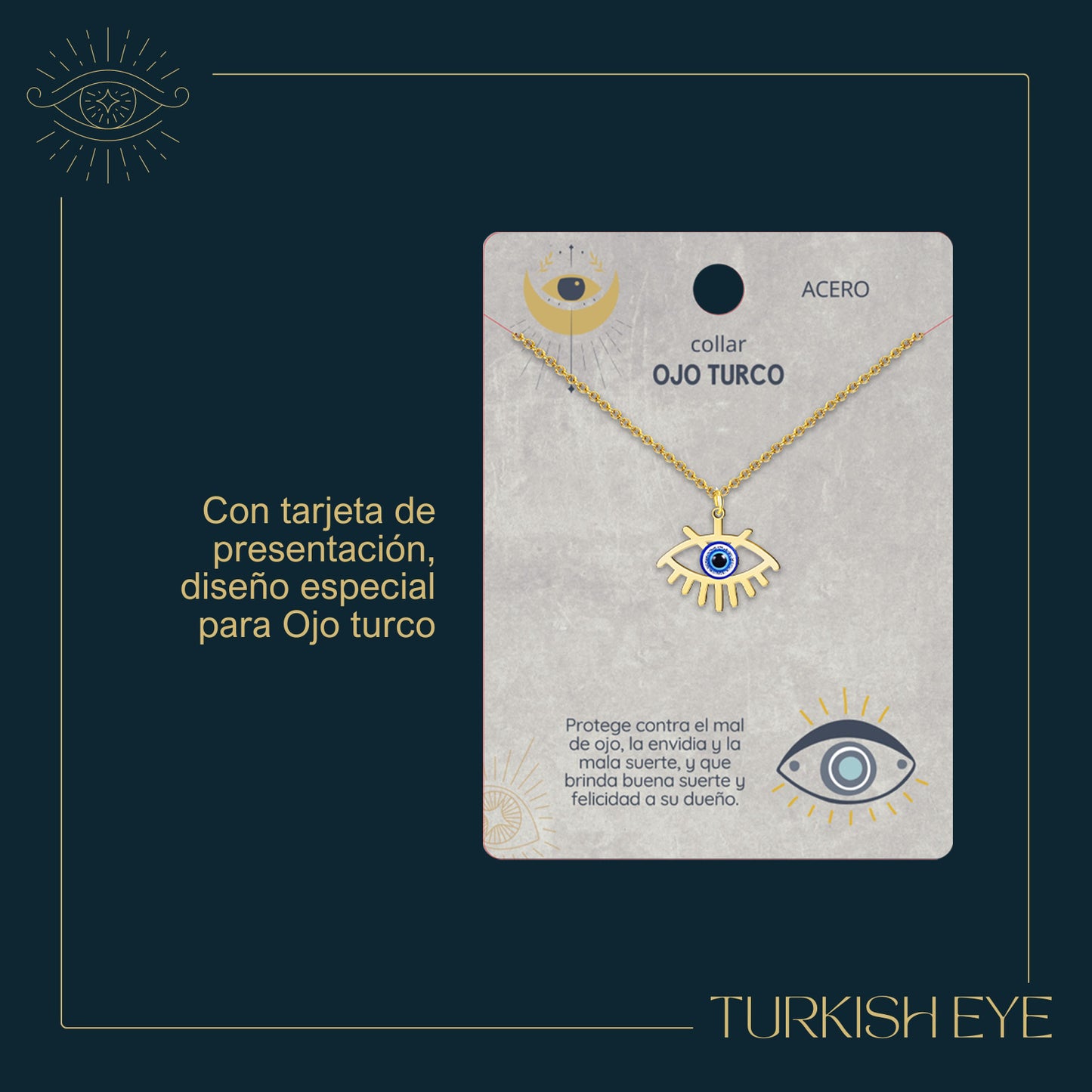 Collar Ojo Turco Acero Inoxidable | Amuleto contra el mal de ojo y energías negativas + Regalo Pulsera 7 Nudos