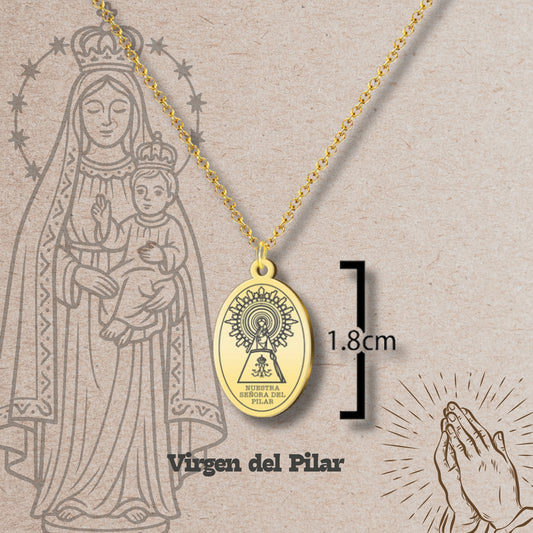 Collar Virgen de Pilar Acero dorado