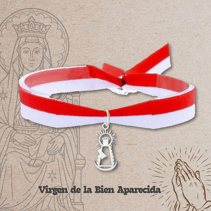 Pulsera Bandera cantabria con Colgante Virgen de la bien aparecida Acero Plateado