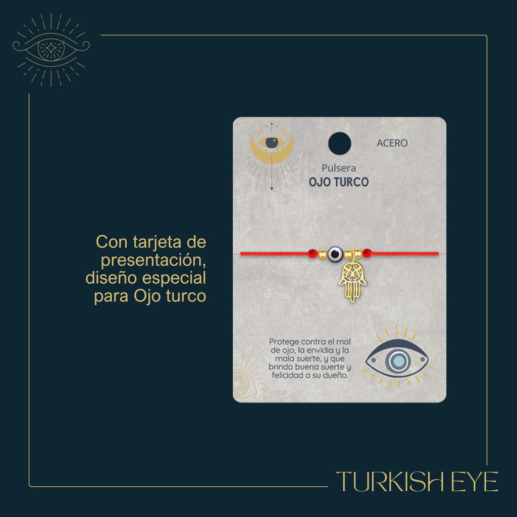 Pulsera de Ojo Turco con Mano de Fátima Y Acero detalle