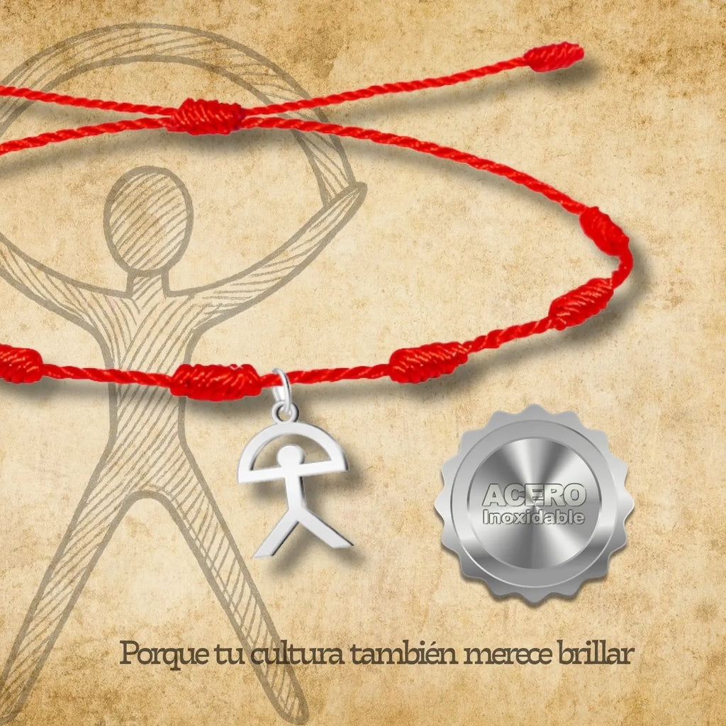 Pulsera 7 Nudos con Colgante de Indalo en Acero Plateado acabado