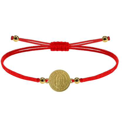 Pulsera de hilo rojo encerado con medalla virgen de guadalupe acero dorado amuleto proteccion mal de ojo patrona de mexico