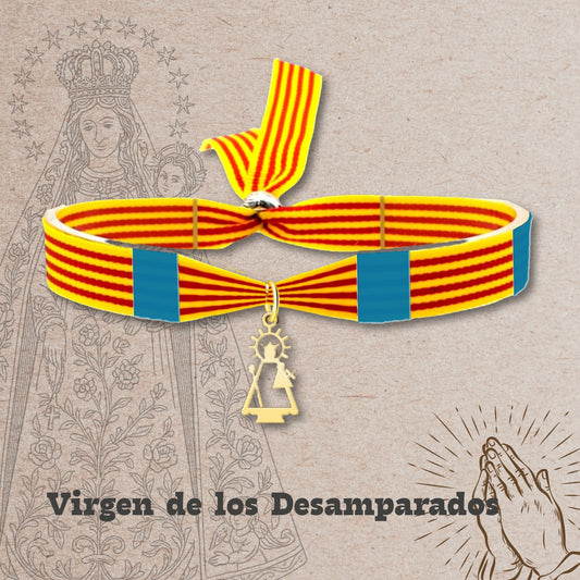 Pulsera Bandera Valencia con Colgante Virgen de los desamparados Acero Dorado