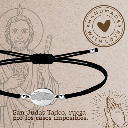 Pulsera Hilo Encerado con SAN JUDAS TADEO color Plateado