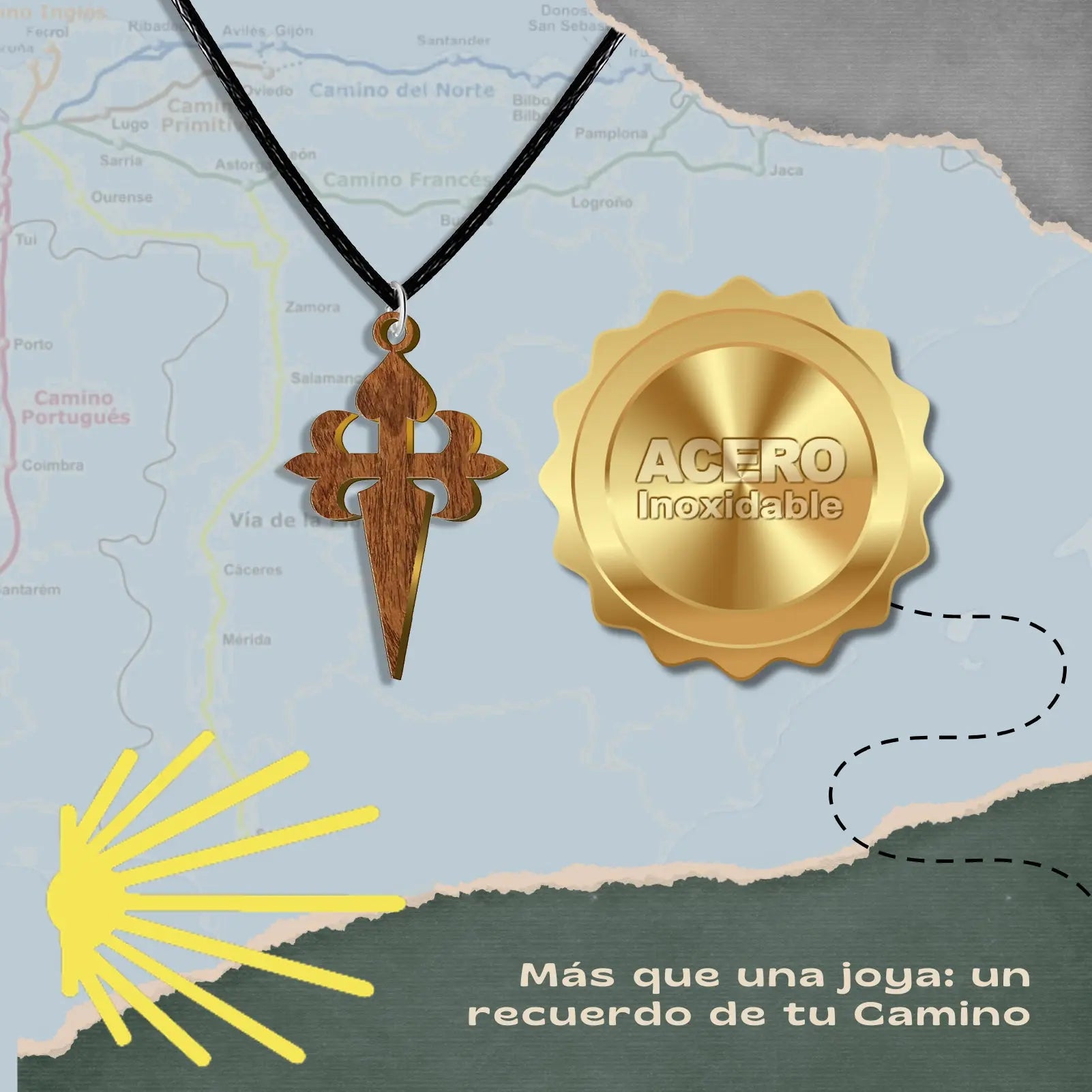 Colgante Cruz de Santiago Madera - cotigo