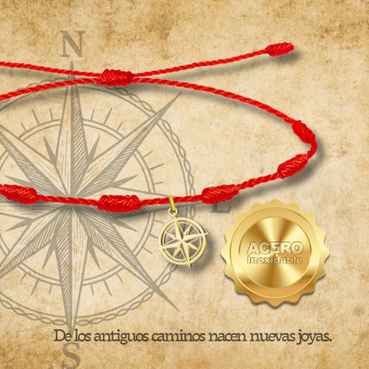 Pulsera 7 nudos con Colgante Rosa de los Vientos Acero Dorado