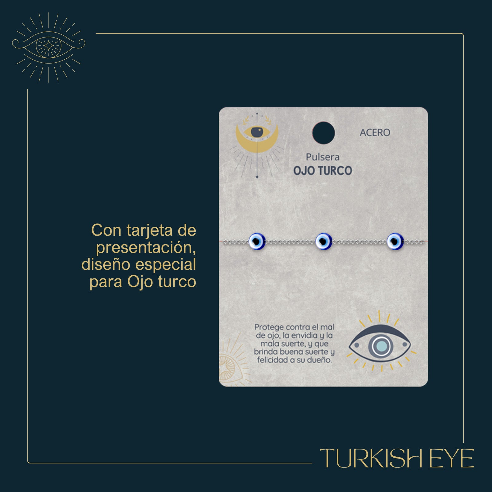 Pulsera Ojo Turco Acero Inoxidable | Amuleto contra la envidia y energías negativas + Regalo Pulsera 7 Nudos - cotigo