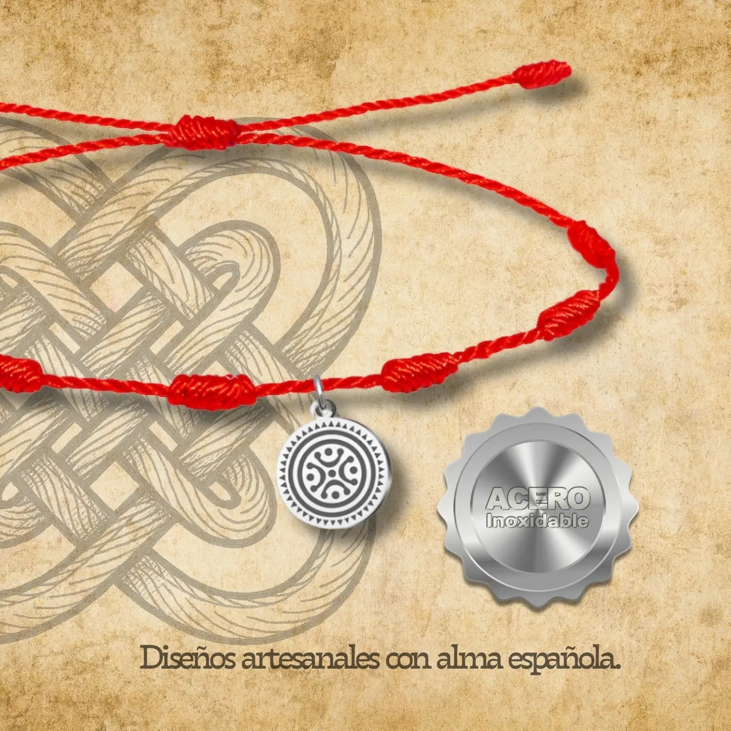 Pulsera 7 Nudos con colgante Nudo perenne Acero Plateado - cotigo