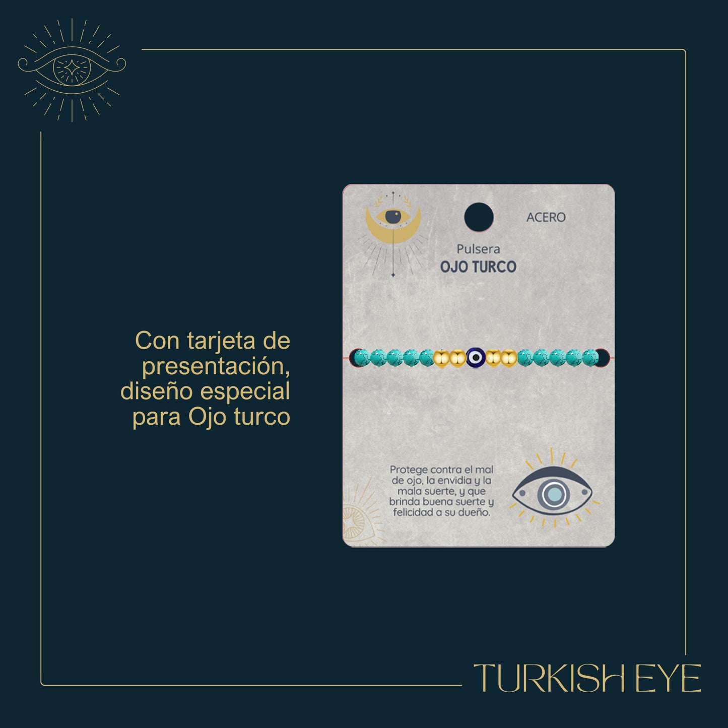 Pulsera Ojo Turco Acero Inoxidable | Amuleto contra la envidia y energías negativas + Regalo Pulsera 7 Nudos