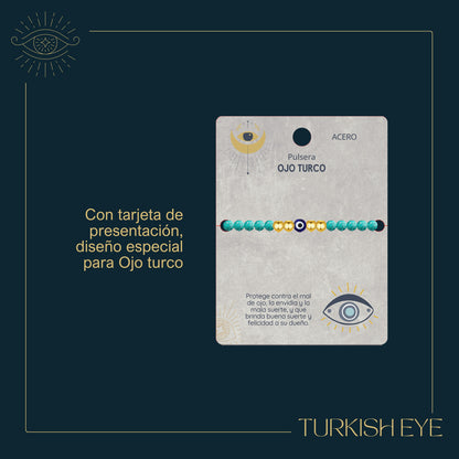 Pulsera Ojo Turco Acero Inoxidable | Amuleto contra la envidia y energías negativas + Regalo Pulsera 7 Nudos