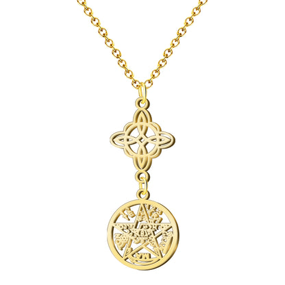 Colgante Tetragramaton con Nudo de Bruja Acero color Dorado