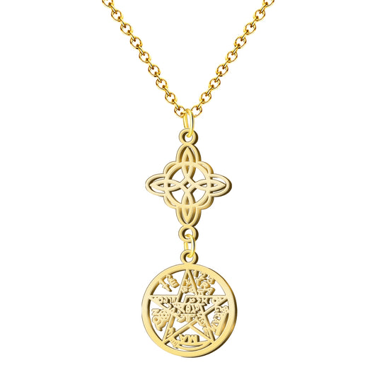 Colgante Tetragramaton con Nudo de Bruja Acero color Dorado