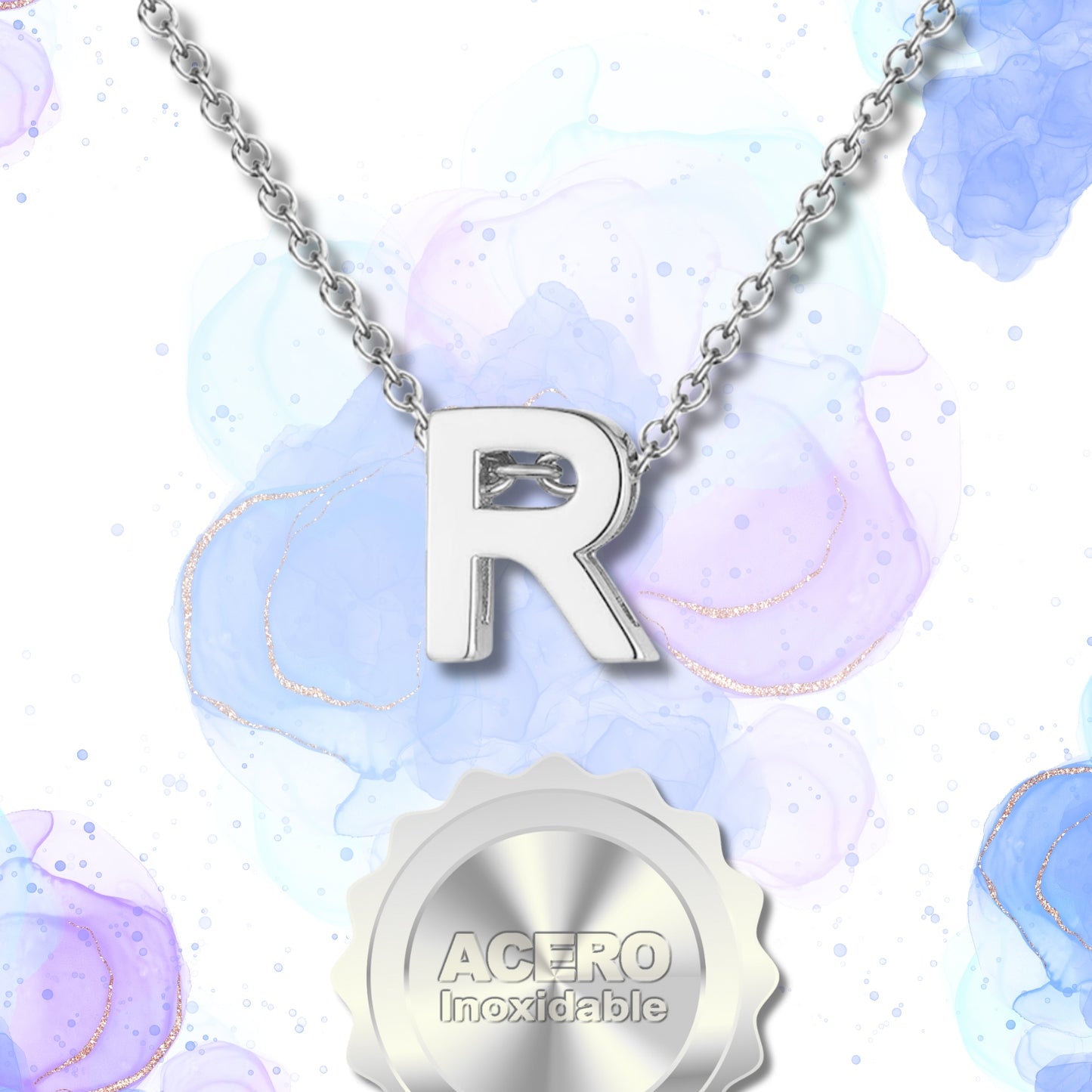 Collar Letra R Acero color Plateado