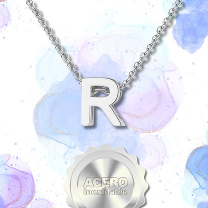 Collar Letra R Acero color Plateado