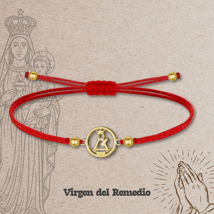 Pulsera Hilo encerado con  Virgen del Remedio Acero Dorado