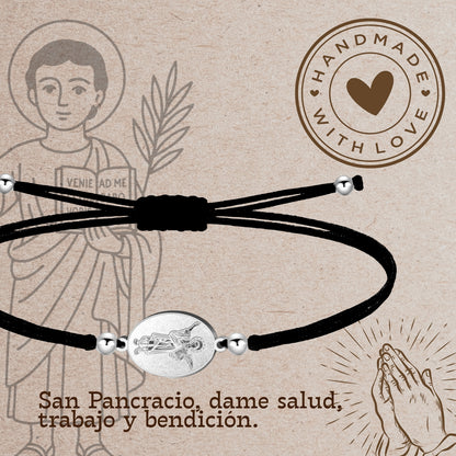 Pulsera Hilo Encerado con SAN PANCRACIO color Plateado