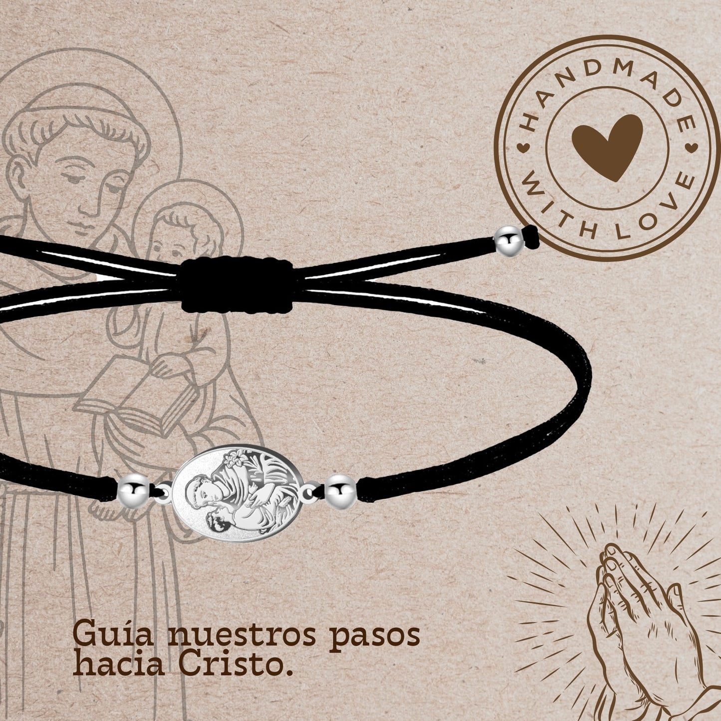 Pulsera Hilo Encerado con SAN ANTONIO color Plateado