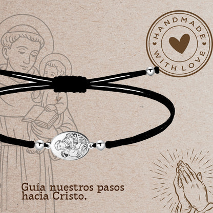 Pulsera Hilo Encerado con SAN ANTONIO color Plateado
