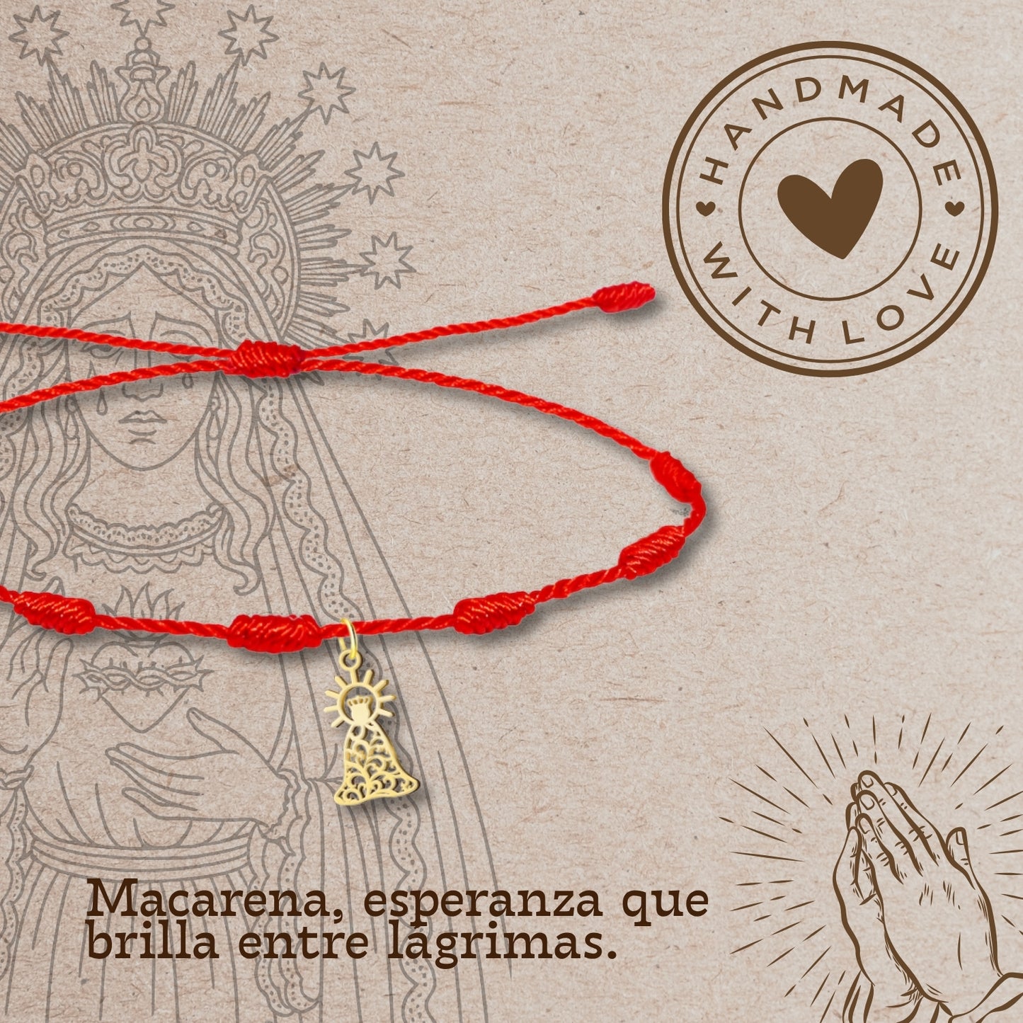 Pulsera 7 nudos con Virgen de la Esperanza Macarena Acero Dorado