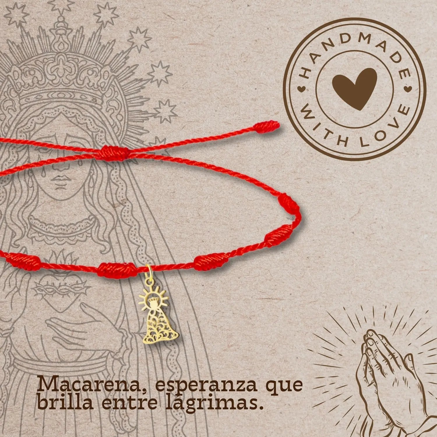 Pulsera 7 Nudos Virgen de la Esperanza Macarena Acero Dorado - cotigo